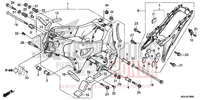 CARROSSERIE DE CHASSIS de VFR1200X "Crosstourer" Méca CANDY PROMINENCE RED (R342B) 2018